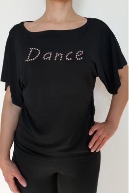 Bluzka Dance czarna z napisem z kamieni